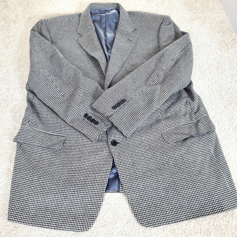 Hickey Freeman Sport Coat Size 48R Black White Houndstooth Wool Cashmere Blend - Picture 2 of 14